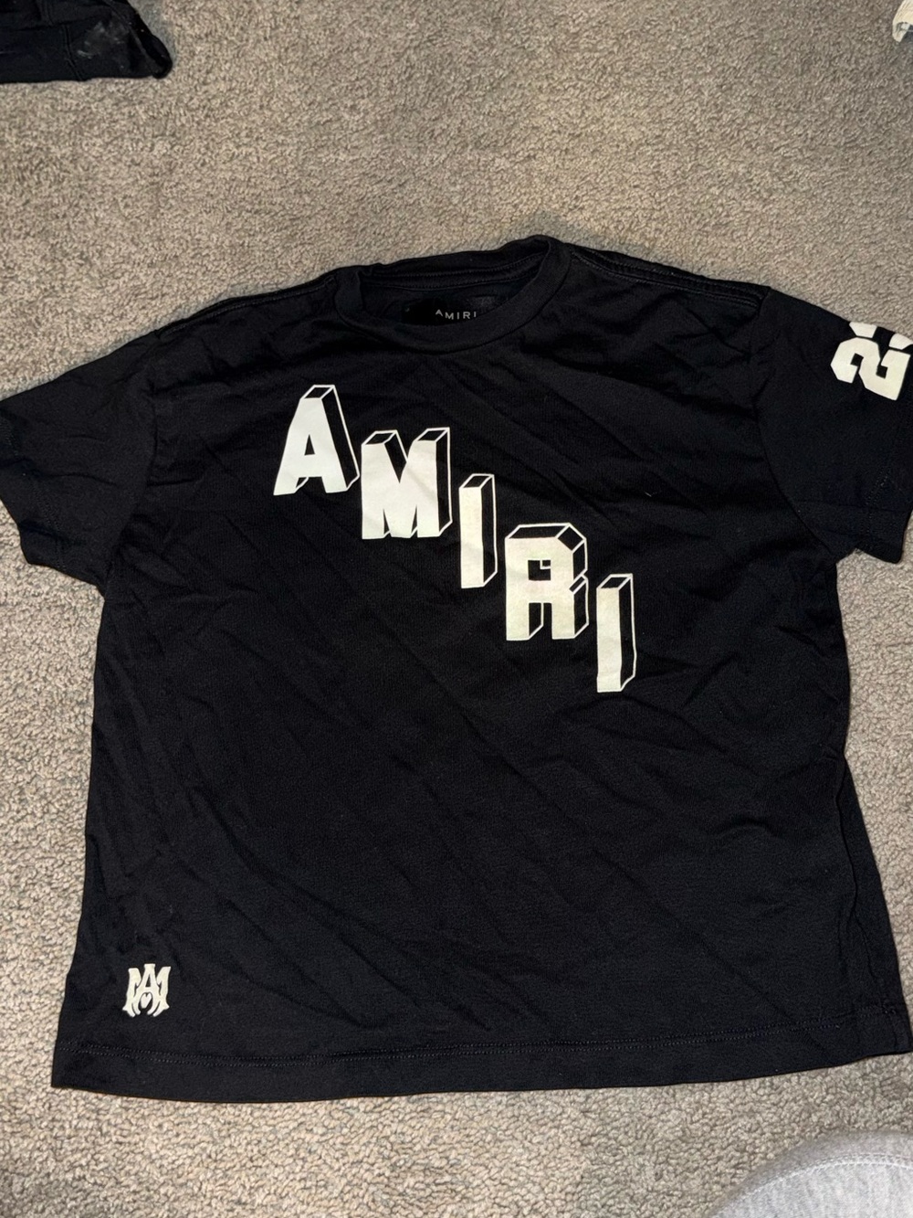 AMIRI Black Short Sleeve Logo Tee with White 3D Lettering